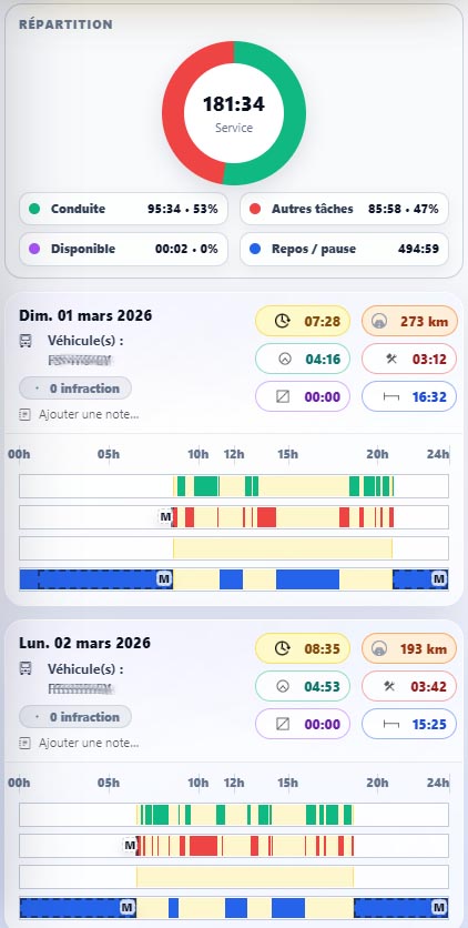 Consultation des heures dans Drivimo