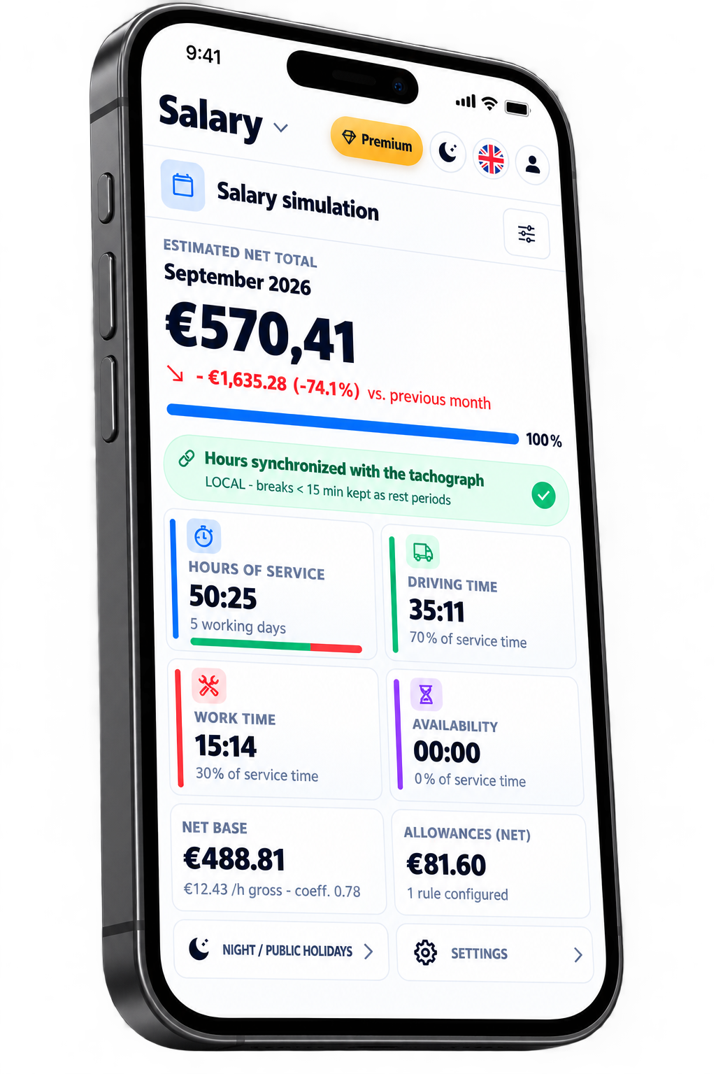 Salary simulation in Drivimo