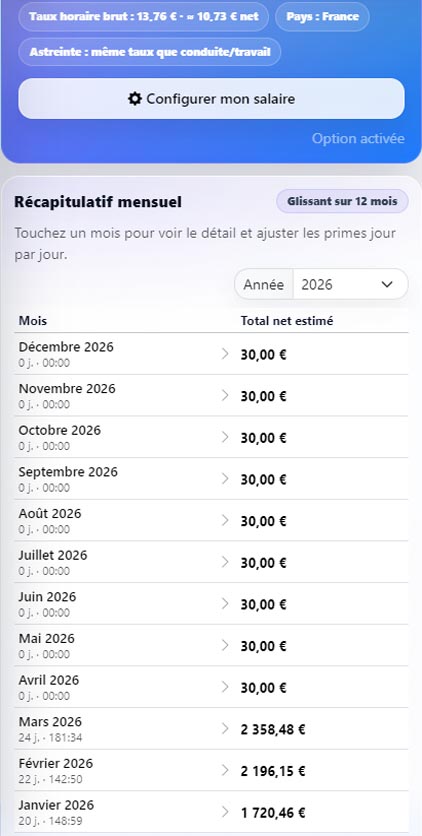 Simulation de salaire dans Drivimo
